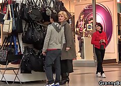 Skinny blonde granny is picked by young guy