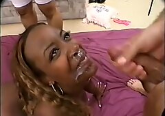 Busty black momma gets a bunch of dicks in a hotel and does them all