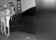 Milf caught blowing sons best friend by hidden cam in garage