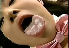 Cum eating and bukkake scene with Japanese petite girl