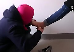 Japanese bitch in foot worship cock crushing