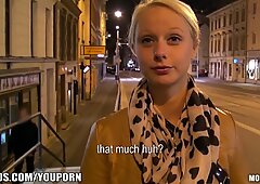Cute blonde Czech student is paid for sex in public